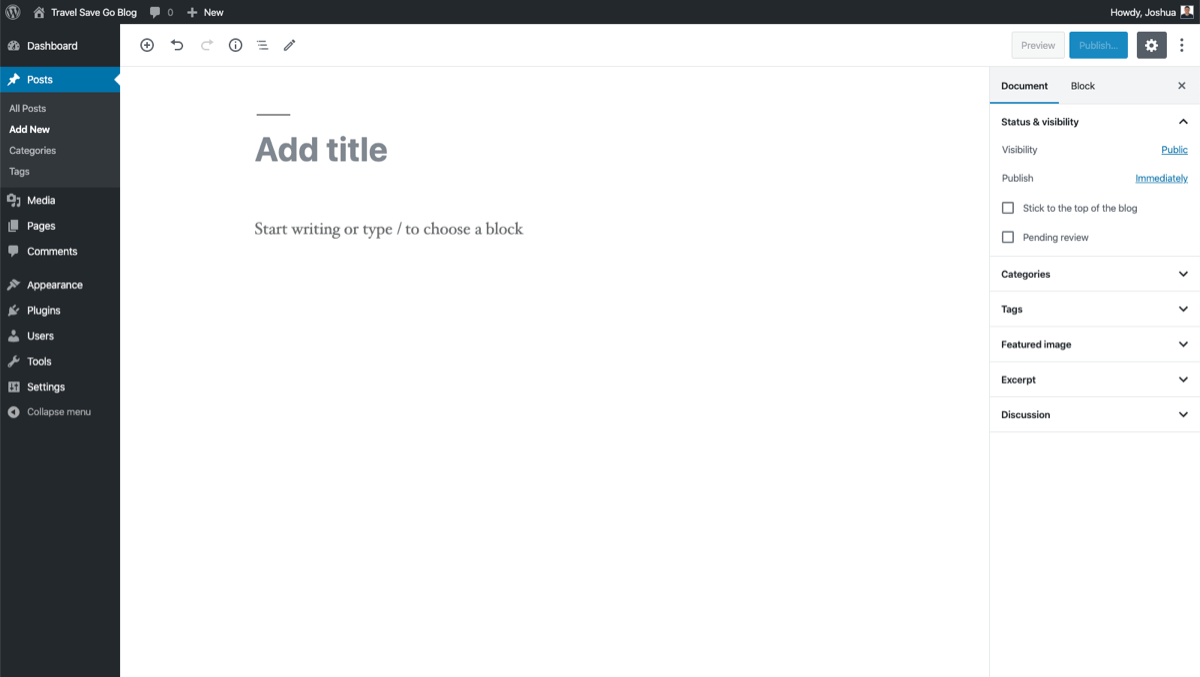 Add New Post Screen Example in WordPress Guide to Writing a New Blog Post