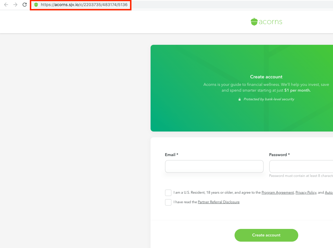 a screenshot showing the tracking id link for acorns