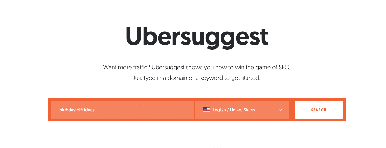 searching ubersuggest to find keyword ideas