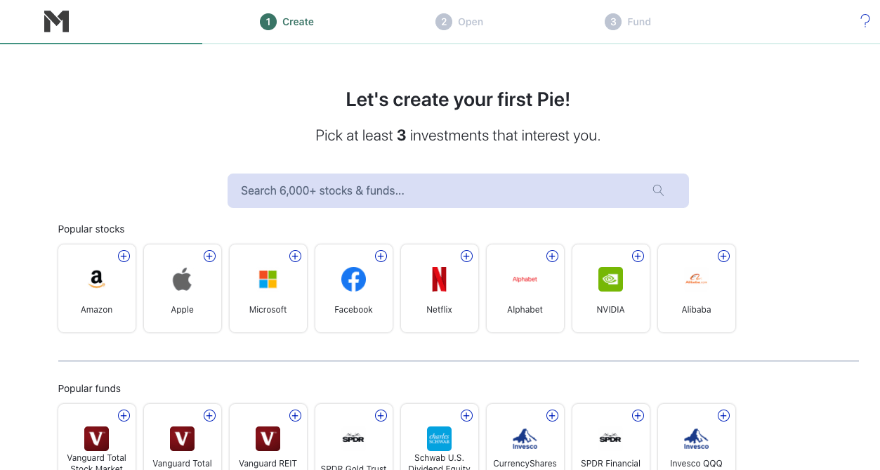 create your first pie with m1 finance